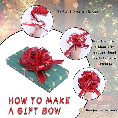 12Pcs Mixed Color Pull Bow Wrapping Pull Bow Ribbon Pull Bows for Wedding Baskets,6 Inches Diameter Gift Bows, Large Bows for Presents (Style5, 12Pcs)