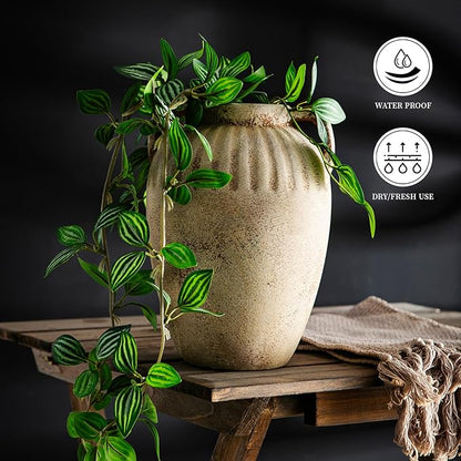 8.3 Inch Tall Large Ceramic Rustic Flower Vase for Home Office Decor, Boho Farmhouse Living Room Coffee Table Kitchen Bedroom Bathroom Wall Decor Aesthetic, Vintage House Shelf Decor -Beige