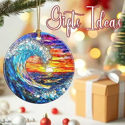 Christmas Ornaments, 2.8 Inch Ceramic Hanging Ornament, Christmas Tree Ornaments, Xmas Decorations, Holiday Decorations, Holiday Party Gifts, and Xmas Gift Ideas - Sunset On The Beach
