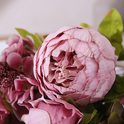 Duovlo Fake Flowers Vintage Artificial Peony Silk Flowers Wedding Home Decoration,Pack of 1 (Sweetened Bean)