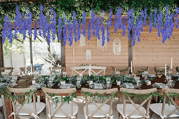 12Pack Royal Blue Wisteria Hanging Flowers Artificial Flowers Garland 3.6ft Fake Wisteria Silk Flowers Vines Faux Hanging Flowers String for Garden Home Wall Wedding Party Decor (Royal Blue)