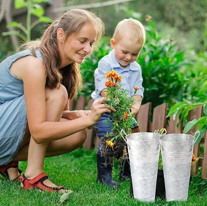8pcs 10inch Small Galvanized Flower Bucket,Small Metal Vases for Flowers,Metal Vase,Flower Vases for Bouquet,Flower Buckets for Flower Bar Supplies (Silver,10inch Height,Set of 8)