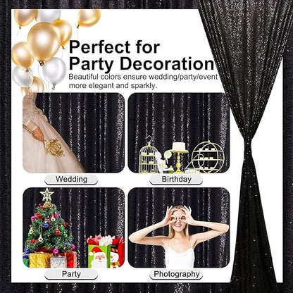 Black Sequin Curtains 4FTx8FT 2 Panels Black Sequin Backdrop for Parties Glitter Backdrop Photo Background for Wedding Baby Shower