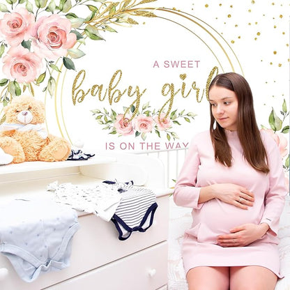 Mocsicka Floral Sweet Girl Baby Shower Backdrop It's a Girl Baby Shower Background Watercolor Pink Party Cake Table Decoration Photo Booth Props (7x5ft)