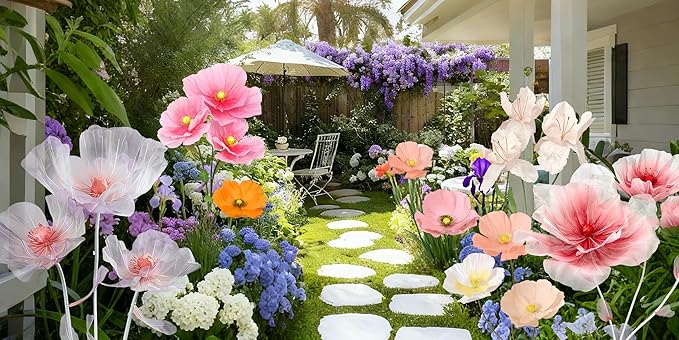 Giant Artificial Flowers 3Pack Fake Flowers for Decoration, Fabric Poppy Flower for Wedding Birthday Easter Party Mother's Day Banquet Photography Props Garden Shop Window Display Decor (Colorful)