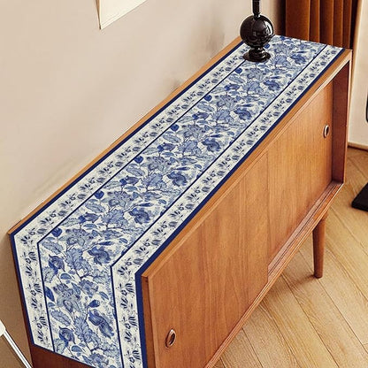 Blue Floral Table Runner, Rustic Vintage Paisley Floral Retro Boho Art Linen Coffee Table Center Decor for Family Kitchen Farmhouse Holiday Party Table Decorations Indoor Outdoor 13x90 inch