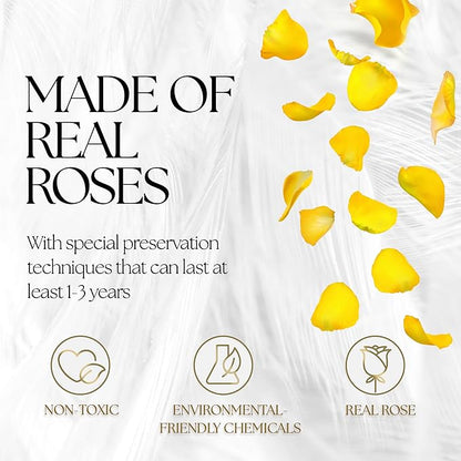 GLAMOUR BOUTIQUE 27 Flower Forever Heart Shape Box - Preserved Roses Gift for Her, Preserved Flowers, Yellow