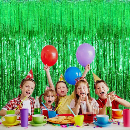 4 Pack Green Tinsel Foil Fringe Curtain Backdrop, 3.28Ft x 8.2Ft Metallic Streamers for Photo Booth Props Wedding Bridal Shower Bachelorette Birthday Carnival Easter Mother’s Day Party Decoration