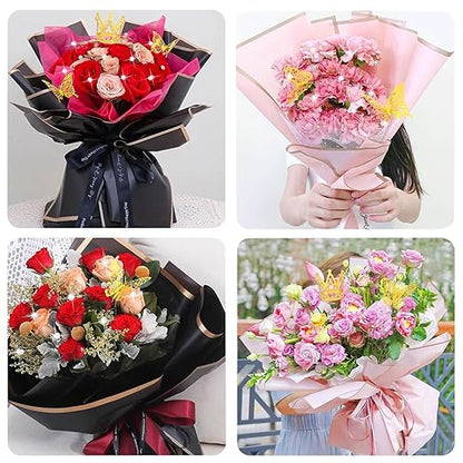 Woohome 152 PCS Flower Bouquet Wrapping Paper Floral Wrap Sheets Gift Packaging Paper with 3D Butterflies Diamond Pins Ribbons for Wedding Valentines Florist Supplies, Black