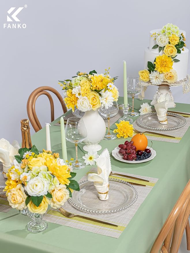 FANKO Artificial Flowers Yellow Rose, Mixed Fake Silk Flowers Combo Cream White Rose Yellow Dahlia Spring Assorted Blooms for DIY Wedding Bridal Bouquets/Centerpieces/Home Decor