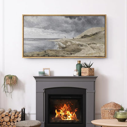 SIGNFORD Extra Large Framed Canvas Print Wall Art Coastal Dunes Landscape Serene Seaside Illustrations Modern Art Relax/Calm Warm for Living Room, Bedroom, Office - 60"x30"