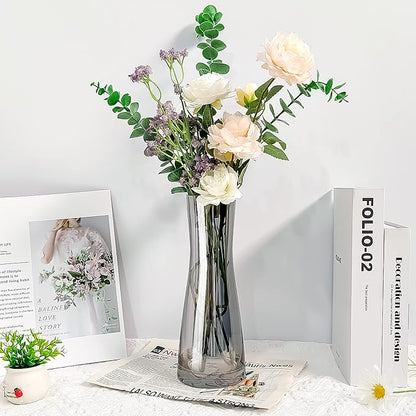 Aoderun Flower Vase for Decor 10" Clear Glass Vase for Centerpieces Large Vases for Flowers Dried Flower Home Decor Living Room Kitchen Office Wedding(Grey)