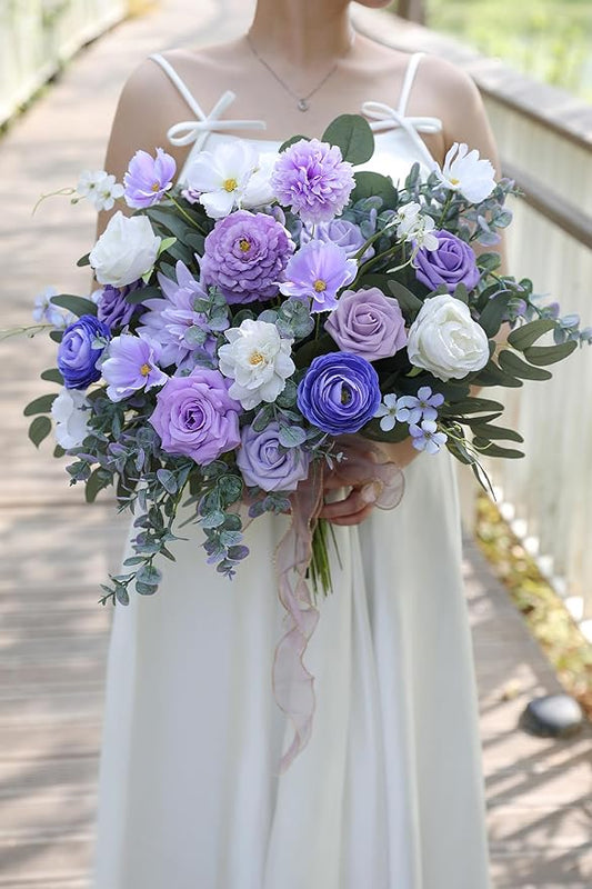 YYHUAWU Artificial Flowers Combo Set Purple Fake Flower Leaf Box with Stems for DIY Wedding Bouquets Centerpieces Flower Arrangements Decorations Baby Shower Party Home Decorations