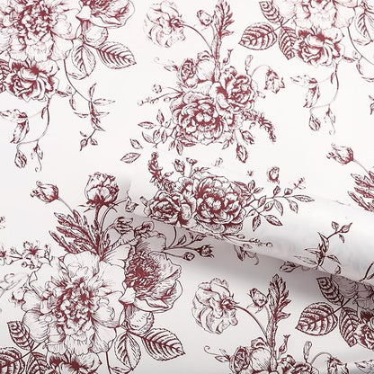 WRAPAHOLIC 20 Sheets Flower Wrapping Paper - 22.4 x 22.4 inch Red Vintage Floral Printed Water-Resistant Floral Bouquet Wrapping Paper, Florist Supplies Packaging for Wedding Birthday Gift DIY