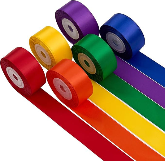 Rainbow Satin Ribbon - 1 Inch Colorful Multicolor Fabric for Crafts, Garland, Tulle & Birthday Party Decoration - 60 Yards