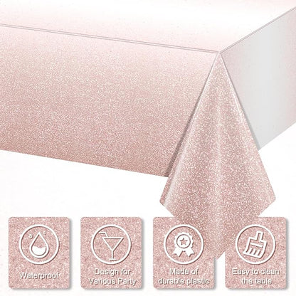 6 Pack Ombre Rose Gold Plastic Tablecloth for Parties, Gradient Pastel Rose Gold Disposable Tablecloths for Rectangle Tables, Light Pink Sprinkle Table Cover for Wedding Birthday Party, 54 x 108 Inch