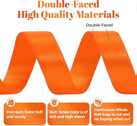 Premium Double Faced Satin Orange Ribbon, 5/8 Inch X 25 Yards, Perfect for Gift Wrapping, Crafts, Wedding Decor