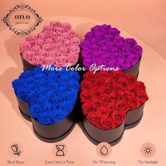 27 Preserved Roses in Heart-Shaped Box, Flowers for Delivery Prime Last up 2 Years, Real Forever Flowers for Wife, Girlfriend, Mother, Eternal Roses for Anniversary - Red