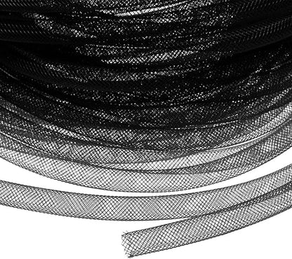 Mesh Tube Ribbon 25 Yards, 8mm Elastic Fabric Ribbons Mesh Tubing for Crafts/Gift Wrapping/Flower Bouquets/Wedding/Birthday/Holiday/Wreaths Christmas/Decoration[Black]