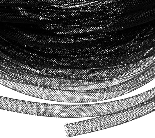 Mesh Tube Ribbon 25 Yards, 8mm Elastic Fabric Ribbons Mesh Tubing for Crafts/Gift Wrapping/Flower Bouquets/Wedding/Birthday/Holiday/Wreaths Christmas/Decoration[Black]