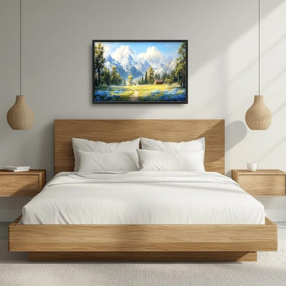 Mountain Large Wall Art Framed Wall Decor for Living Room, Countryside Wildflowers Pictures Oversized Canvas Print Painting Modern Extra Large Framed Artwork for Bedroom Office Home Decor 36"x24"