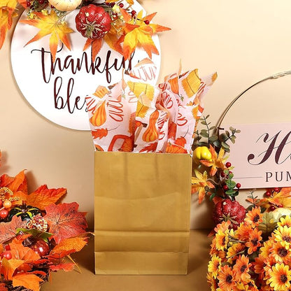 100 Sheets Fall Tissue Paper Bulk, Pumpkins Maple Leaves Truck Hay Pattern Wrapping Paper for Fall Autumn DIY Crafts Thanksgiving Day Gift Bag Fillers Party Supplies, 13.8 x 19.7 Inch