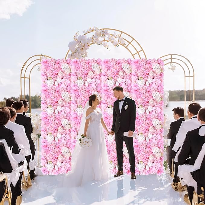 Artificial Silk Flower Wall Panel Pink Decorative Floral Background Silk Rose Mat for Wedding Party Backdrop Wall Decor Shop Photo Backdrop Floral Wall Arrangement 15 * 15in 12Pcs