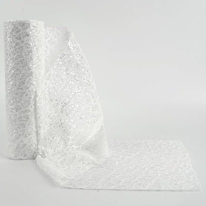 MEEDEE White Glitter Mesh Web Ribbon 10 Inch Wide by 10 Yards Roll White Fabric Ribbon Decorative Mesh Ribbon for Christmas Tree, Garland, Wreaths, Bows, Holiday Crafts, Home Decor