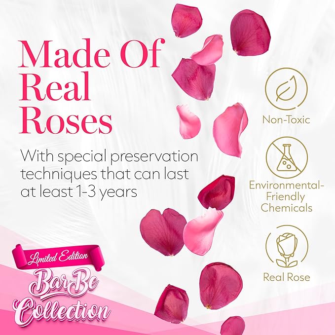 GLAMOUR BOUTIQUE 7 Flower Forever Heart Shape Box - Preserved Roses Gift for Her, Preserved Flowers, Velvet Pink