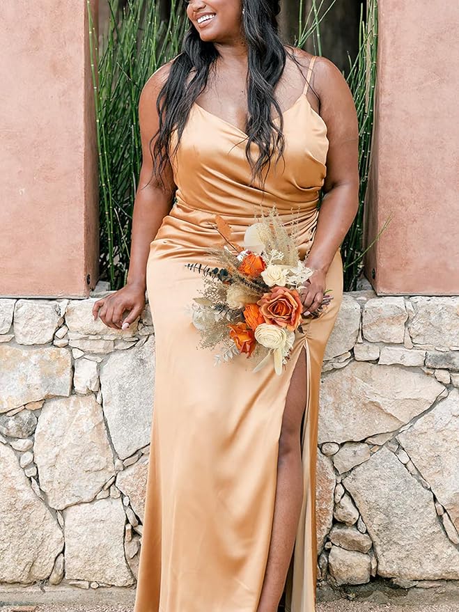 Rinlong Fall Wedding Bouquet for Bridesmaids Burnt Orange Dried Flower Bridesmaid Boho Terracotta Bouquet Wedding