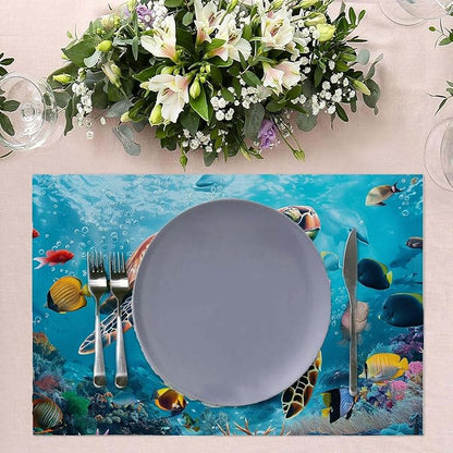 Placemats Set of 4 Sea Turtle and Fishes Dining Place Mats Linen Table Mat for Farmhouse Home Kitchen Decor 12 X 18 Inch