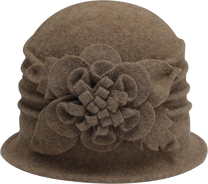 ZLYC Women Wool Cloche Bucket Hat 1920s Vintage Dress Winter Hats with Flower Accent