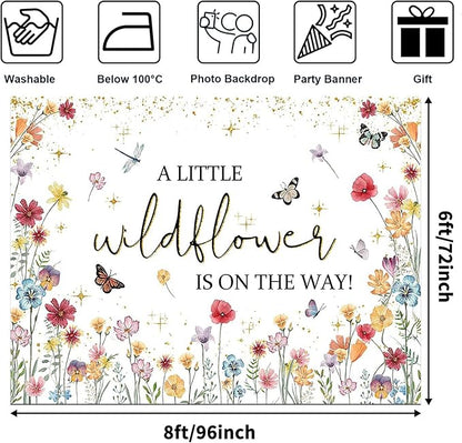 Avezano Wildflower Baby Shower Decorations A Little Wildflower is On The Way Baby Shower Backdrop Floral Theme Baby Girls' New Born Photoshoot Background Banner (8x6ft(96x72in))