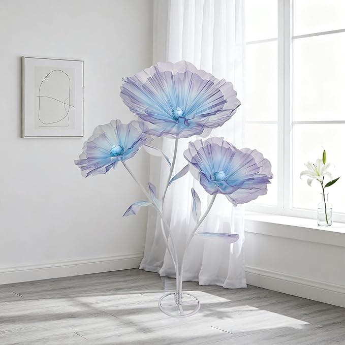 Giant Flowers for Decoration, 5.58 ft Artificial Silk Flower for Wedding Birthday Baby Shower Christmas Party Banquet Background Decor, Home Décor Backdrop Hotel Shop Display Props, Blue Purple
