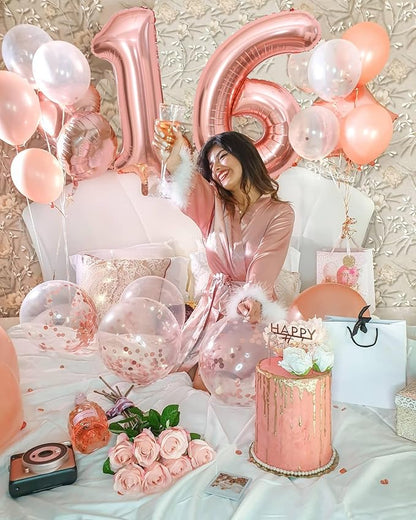 Sweet 16 Party Decorations,16th Birthday Boxes Decor for Girls Women Sweet Sixteen Happy Birthday Banner Kits Pink Rose Gold Foil Balloons Party Supplies Rose Gold Tassel Curtain