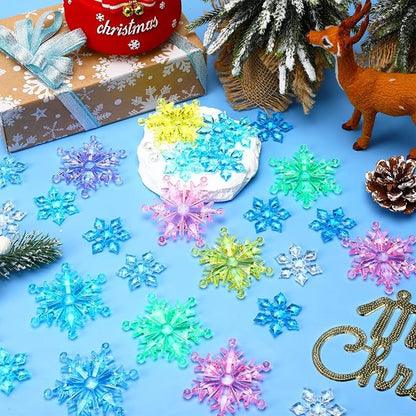 60Pcs Christmas Acrylic Snowflake, Ornaments Winter 3D Translucent Snowflake Hanging Ornaments for Tree Crystal Pendants with Rope for Holiday Party DIY Decor (Multicolor)
