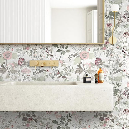 Erfoni 17.7"x118" Floral Peel and Stick Wallpaper Boho Floral and Leaf Contact Paper for Cabinets Decorative Wallpaper Flower Modern DIY Self Adhesive Removable Wall Paper Covering Bedroom Wall Vinyl