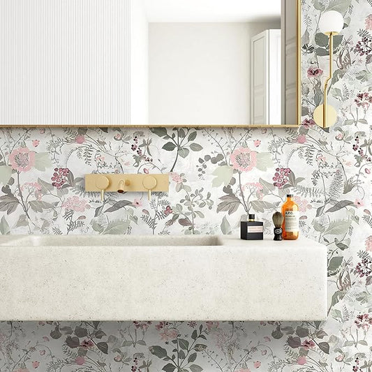 Erfoni 17.7"x118" Floral Peel and Stick Wallpaper Boho Floral and Leaf Contact Paper for Cabinets Decorative Wallpaper Flower Modern DIY Self Adhesive Removable Wall Paper Covering Bedroom Wall Vinyl