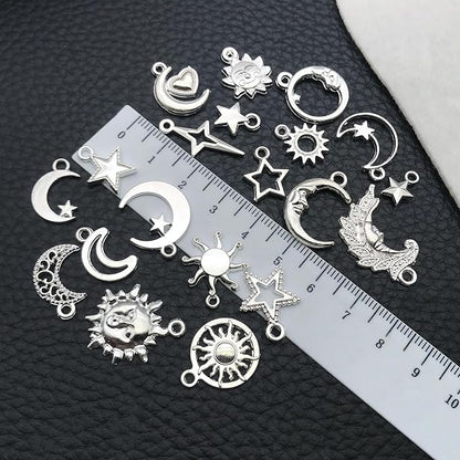 WOCRAFT 60pcs Bright Silver Sun Moon Star Bracelet Charms for Jewelry Making Sets DIY Necklace Bracelet Keychain Crafting Charms Kit Craft Supplies (SN837)