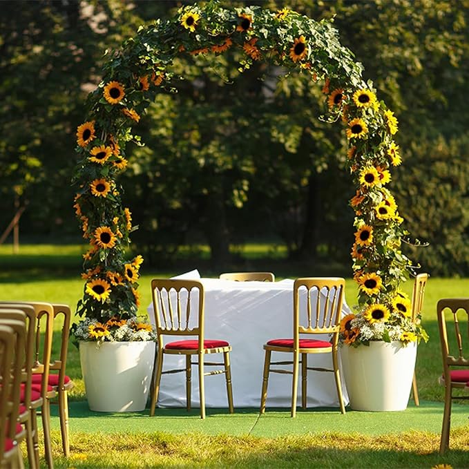 2 Pack Artificial Sunflower Garland with Lights Decor,Fake Hanging Sunflower Vines with Green Leaves,Silk Girasoles Flower Garlands for Birthday Wedding Tables Centerpieces Party Garden Decor