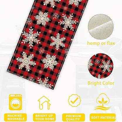 Christmas Red Plaid Snowflake Table Runners 70 inches Long Table Runner Elegant Linen Dresser Scarfs Farmhouse Tablerunner for Wedding/Coffee/Dining Table/Party Home Decor