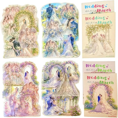 TIAMECH Wedding March PET Stickers - 60 Pcs Bride Dress Groom Love Design, Waterproof Sticker for Journaling & Scrapbooking, Junk Journal Supplies, Ephemera & DIY Crafts