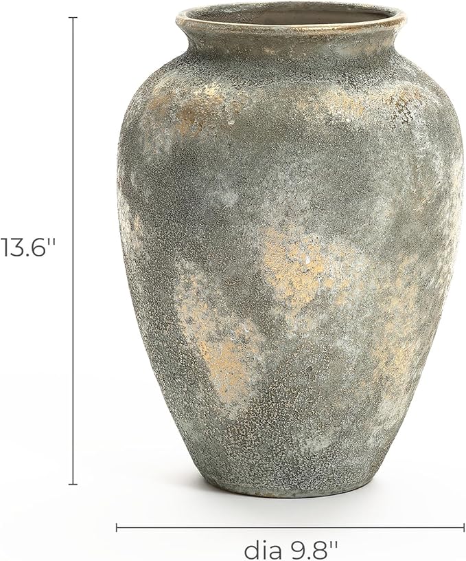 LuxenHome Ceramic Flower Vase, 13'' Gold and Brown Terracotta Urn Vase, Rustic Pottery for Dining Table Entry Way Table Home Decor, Farmhouse Vintage Pottery Living Room Home Decor