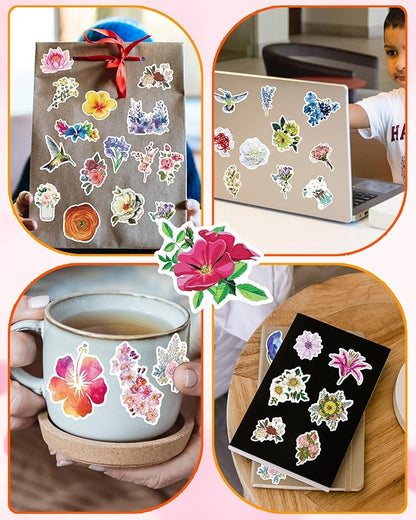 AOWDIAO 150 Pcs Flower Stickers Waterproof Floral Vinyl Stickers Decals for Water Bottles Laptop Scrapbooking Journaling