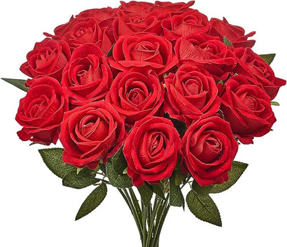 VEVOR Artificial Flowers, 60 pcs Real Looking Red Foam Fake Roses Bulk, Faux Red Bridal Shower with Stems for DIY Wedding Bouquets, Home Centerpieces Arrangements, Party Tables Decorations