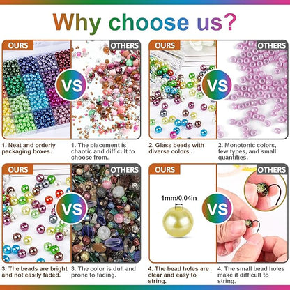 XSEINO About 1200+ PCS 6mm Imitation Pearl Style Glass Beads Bracelet Making Kit, 24 Assorted Colors Imitation Pearl Series Crystal Beads for Jewelry Making and DIY Crafts, Friendship Bracelets