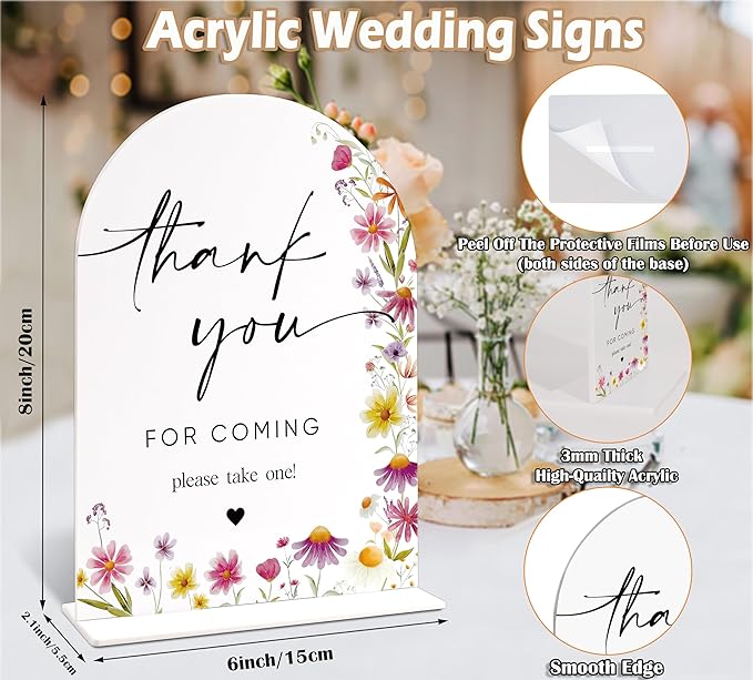 Thank You for Coming Please Take One Sign for Wedding Table Decor, Wild Flower Arch Acrylic Wedding Signs for Reception, Floral Bridal Shower Engagement Party Decorations for Baby In Bloom Baby Shower