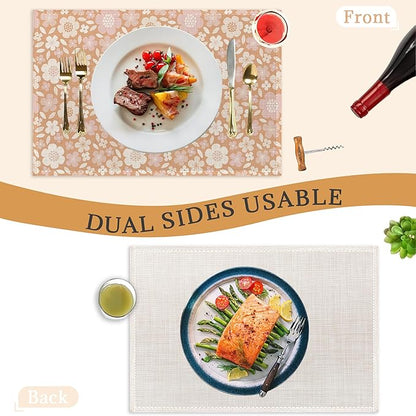 Spring Summer Flower Placemats Set of 6,Washable Heat Resistant 12×18 Inch Linen Table Mats Cute Floral Place Mats for Party Outdoor Dining Décor