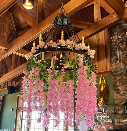 Artificial Wisteria Hanging Flowers Fake Wisteria Flower Garland Silk Vines Rattan Decor for Home Wedding Arch Wall Garden Greenery Bedroom Outdoor Office Party Decoration (12, Dark Pink)