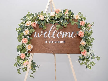 6FT Artificial Eucalyptus Garland with 10 Pink Roses and Baby Breath Flower Greenery Garland for Table Centerpiece Party Wedding Decor Indoor Outdoor Backdrop Wall Decorations